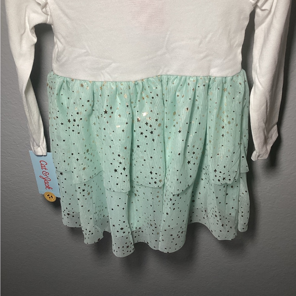 Cat & Jack Cream and Mint Green Star Dress - Picture 5 of 8
